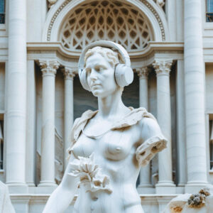 mp3 Female Greek statue wearing headphones
